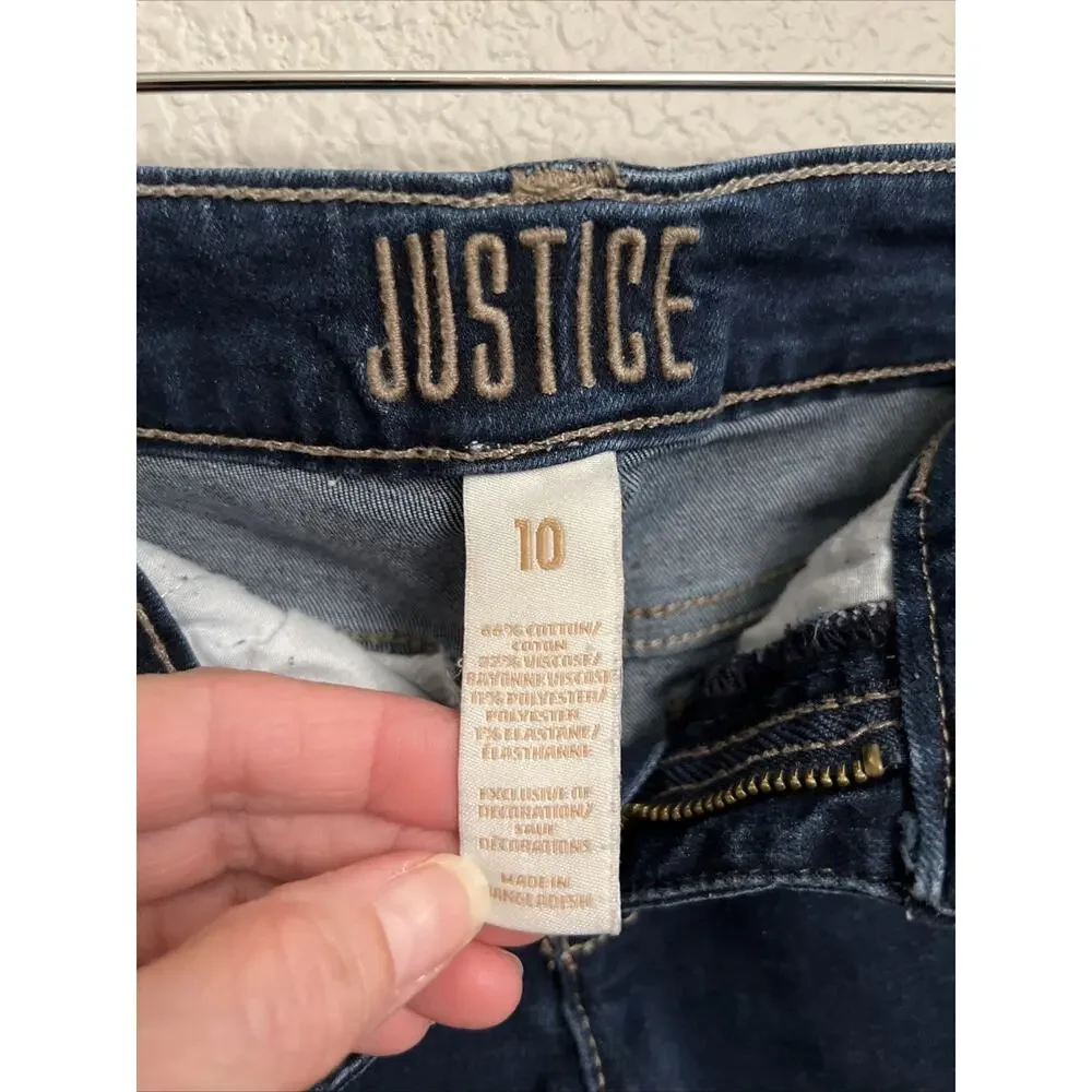 Justice Girls Denim Blue Jean Shorts Boho Festival Cowgirl Country Stretch 10